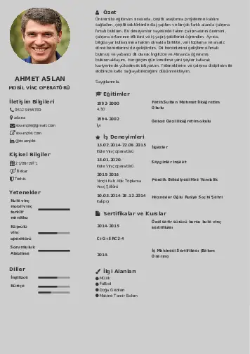 Vinç Operatörü Cv Örnekleri cv indir